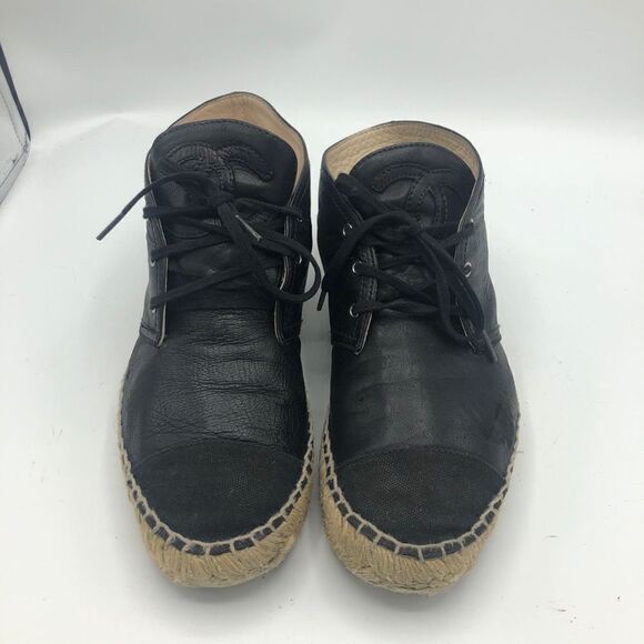 Chanel Black Leather Espadrilles High Top Sneakers CC‎ - Picture 3 of 11